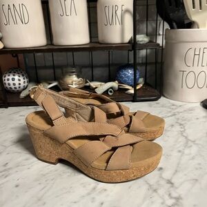 Clarks Beige Wedge Sandals